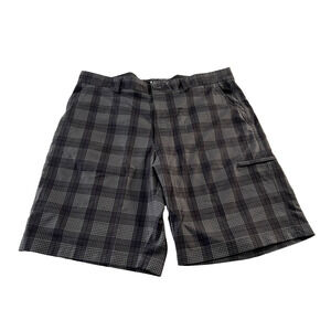 Pebble Beach Shorts Mens 38 Gray Plaid Performance Golf Flat Front Zip Pocket